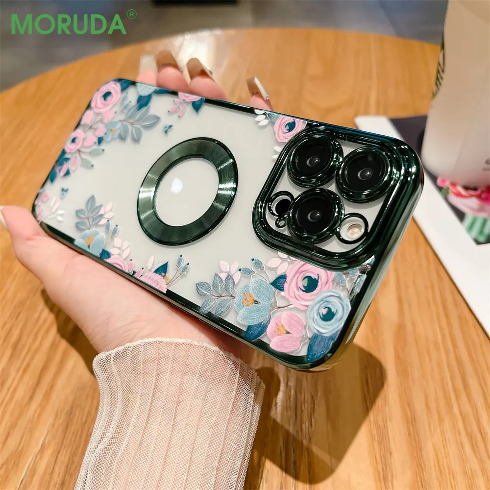ins virágmintás ötvözet lyukas telefontok iPhone 11 12 13 Pro Max 14 ProMax Plus luxus kameravédő TPU puha borítás_voghion.com