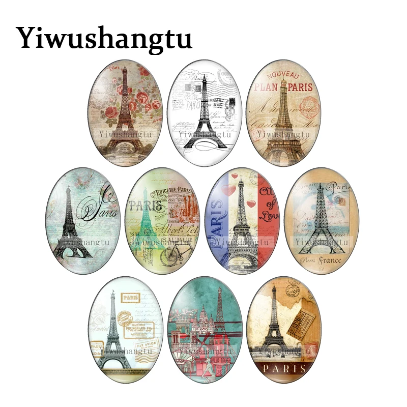 

Vintage Eiffel Tower Paris art paintings 13x18mm/18x25mm/30x40mm Oval photo glass cabochon demo flat back Making findings