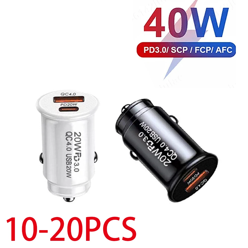 

Оптовая продажа, автомобильное зарядное устройство для телефона 20 Вт PD USB QC 3,0 с двумя портами, а, быстрая зарядка, автомобильное зарядное устройство 2USB Type-C, 10 шт., 20 шт.