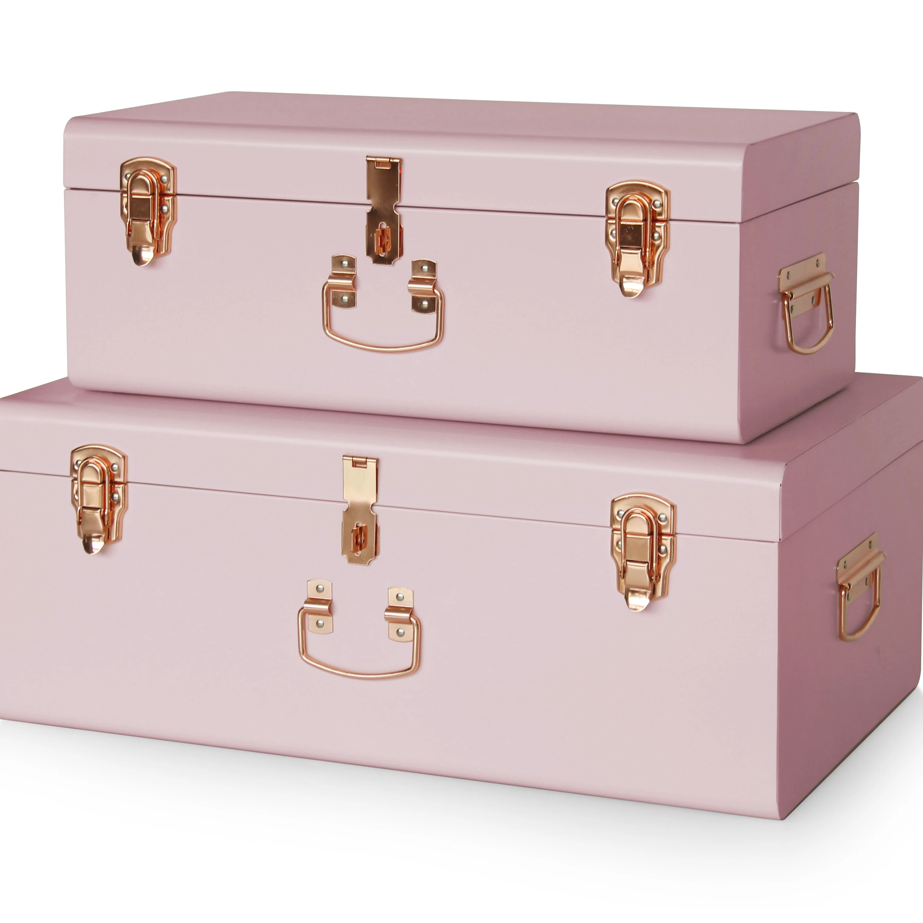 

Set of 2 Metal Storage Ttrunks Galvanized Steel Trunks for Household or Gift