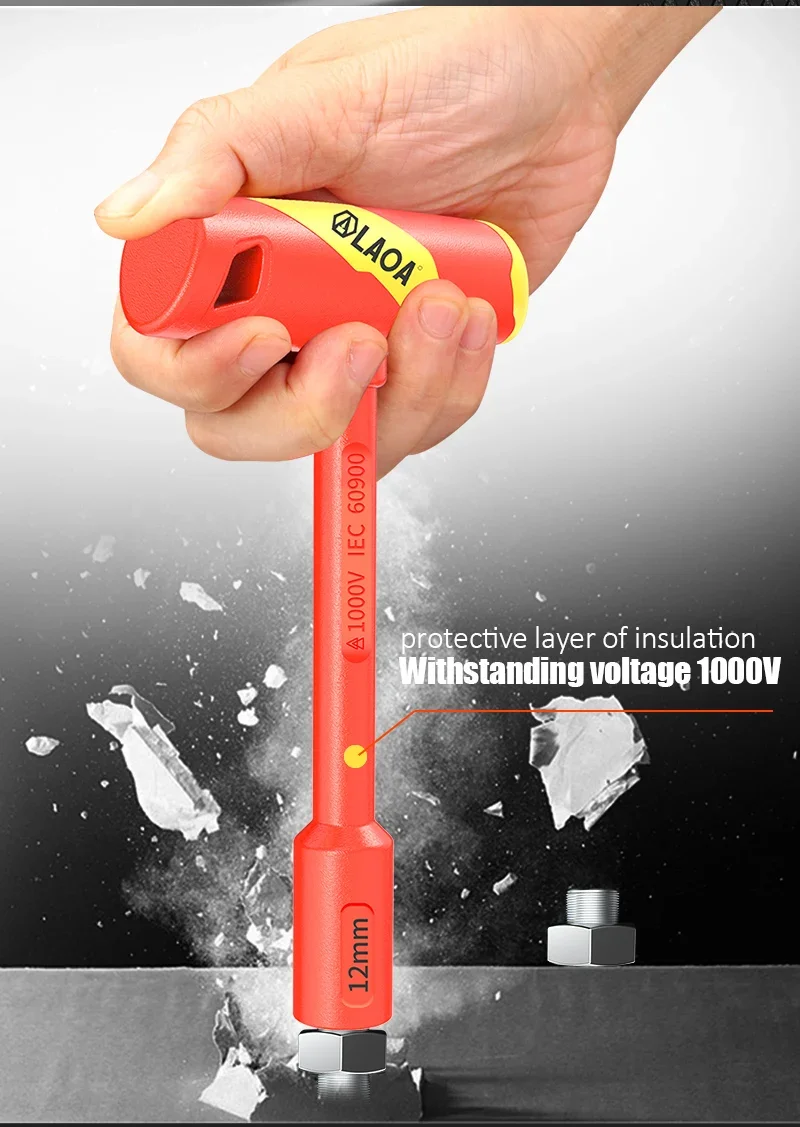 LAOA VDE T-förmiger Steckschlüssel CR-V 4–14 mm Sechskantschlüssel 58 HRC isolierter Sechskantschraubendreher Steckschlüssel 1 Stk – Detail 6