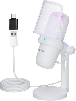 USB Gaming Microphone for PC PS4 PS5 Mac, Pink Condenser Mic with RGB Lighting, Pop Filter, Shock Mount 6