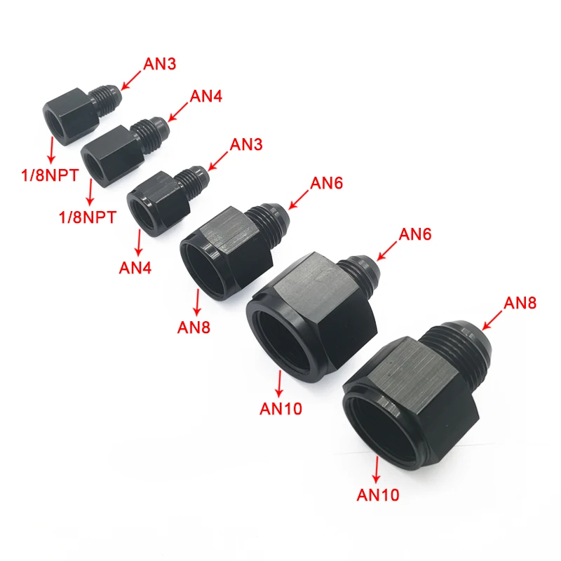 Jiax aluminium noir AN4 AN8 an6 1/8npt femelle à AN 3 AN6 an8 an10 mâle adaptateur évasé raccord réducteur