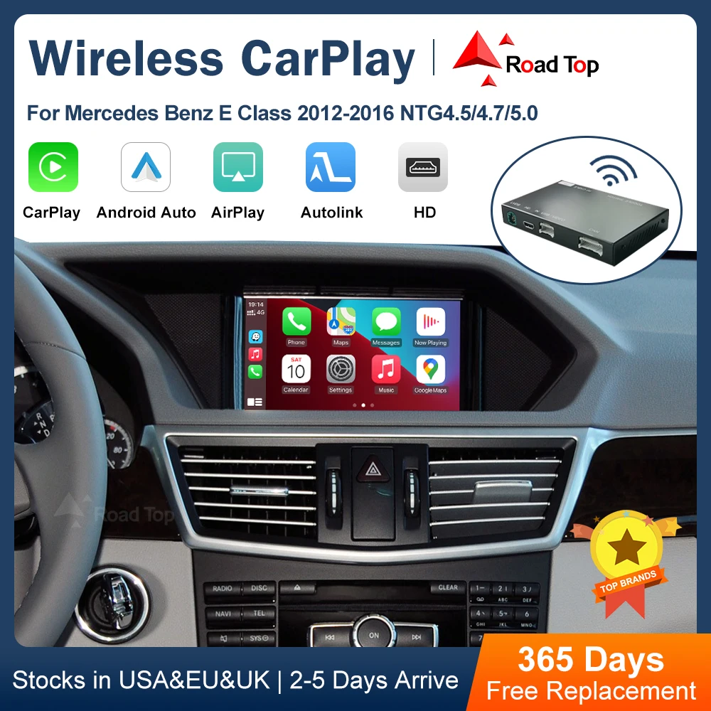 Road Top Wireless CarPlay for Mercedes Benz E-Class W212 W213 E Coupe C207 NTG4.5/4.7/ with Airplay Android Auto
