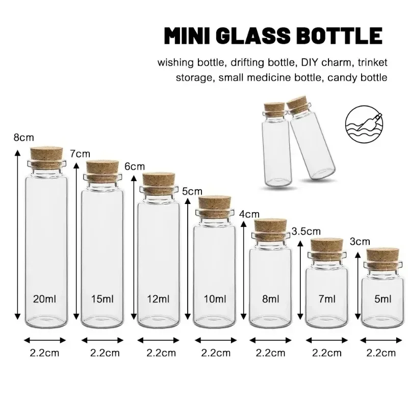 10Pcs 5-20ml Mini Clear Glass Bottles with Cork Stopper Spice Message Vials Wish Bottles DIY Drifting Empty Tiny Jars Decoration 6