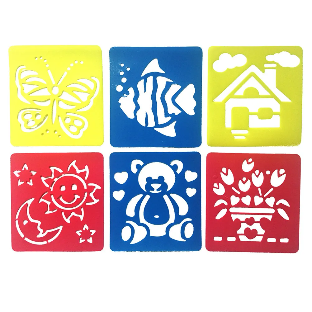 어린이를위한 6Pcs 플라스틱 그림 템플릿 스텐실 학교 프로젝트 드로잉 액세서리 빨 수있는 창조적 인 공예 패턴