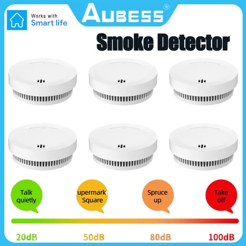 

AUBESS 6Pcs Smoke Sensor Alarm Sensitive Photoelectric Independent Fire Smoke Detector For Home Security Alarm System