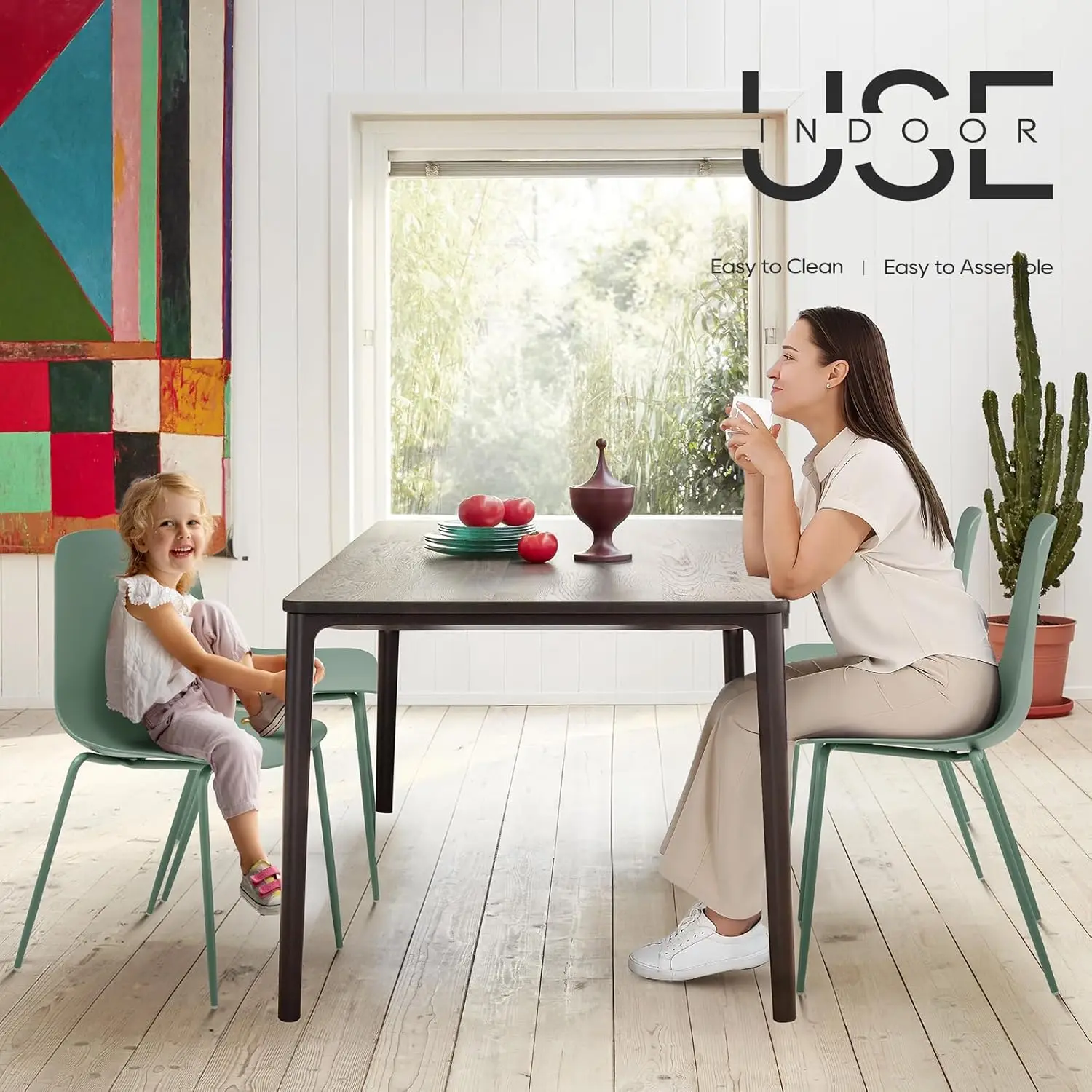 Modern Dining Room Chairs Set of 4, Plastic Kitchen Chairs Stackable Patio with Metal Legs for Indoor, Outdoor, Restauran