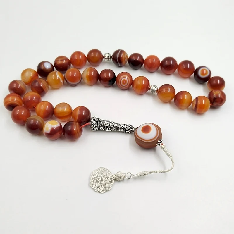 

Натуральный агат Tasbih большого размера, коллекционное искусство, тибетский глаз, агат, турецкое чистое серебро, кисточка, misbaha, высокое качество, арабский розарий