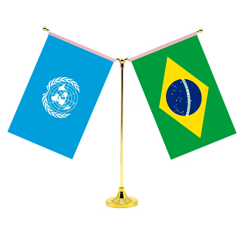 

14x21cm Flag Office Decoration With Two Flags Of The United Nations And Brazil