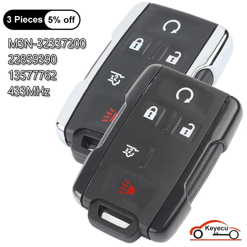 

KEYECU 5 кнопок 433 МГц для Chevrolet Tahoe Suburban для GMC Yukon 2015-2020 автоматический дистанционный брелок для ключей Φ 22859390 13577762