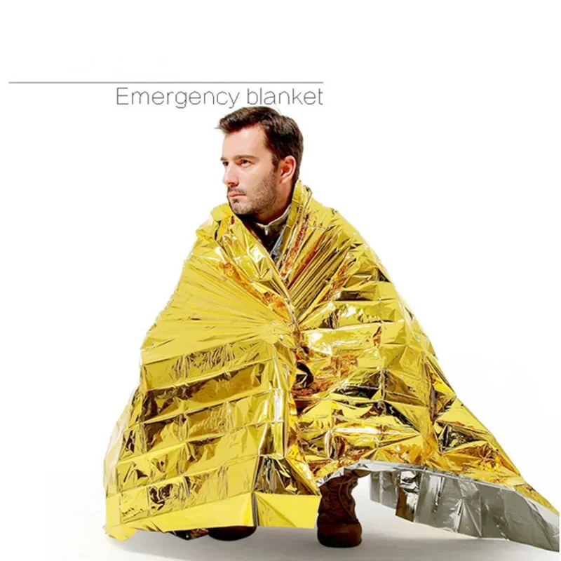 Outdoor Emergency Blanket First Aid Survival Tool Rescue Kit Windproof Foil Thermal Blanket for Hiking Sleeping Camping Mat