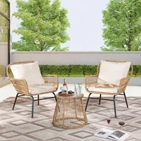 3 Piece Patio Furniture Sets with Egg Chair, Small Outdoor Bistro Chair Conversation Sofa Set W/Coffee Table & Ice Bucket 1