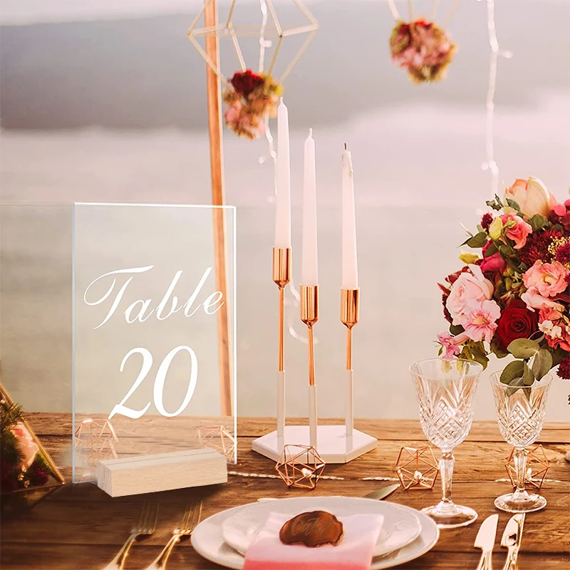 Description Picture 6 of item10Pcs Acrylic Wedding Table Number Sign DIY Blank Clear Display Signs with Wooden Base for Wedding Party Event Table Decoration