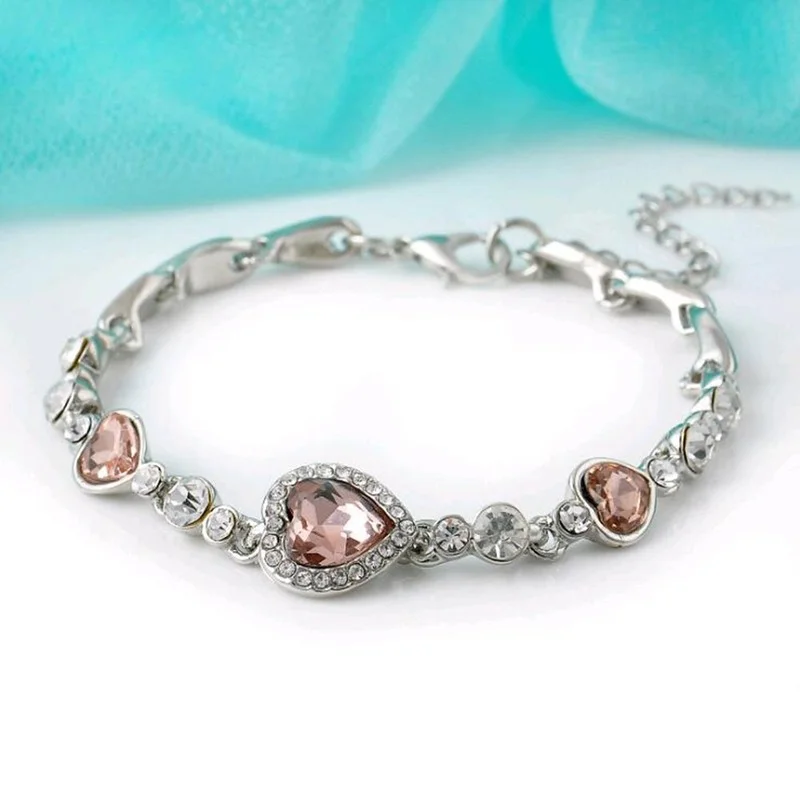 Womens Ladies Crystal Rhinestone Bangle Ocean Blue Bracelet Chain Heart Jewelry Party Gifts Peach Heart Bracelet fashion bracelet,fashion jewelry