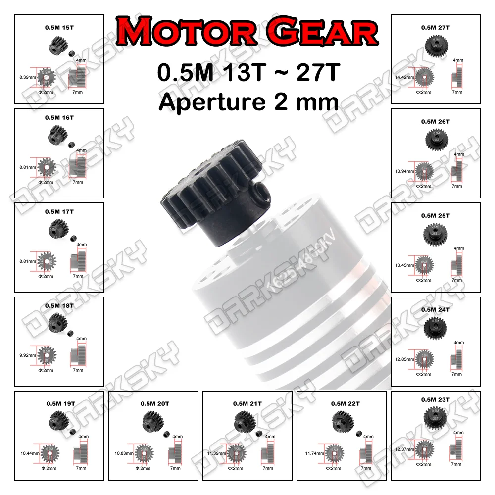 PYFORE RC Motor Getriebe 0,5 M 2mm Blende 13T ~ 27T Für 1525 1625 Mini Motor 1/18 1/24 RC Modell Autos Crawler Buggy Zubehör