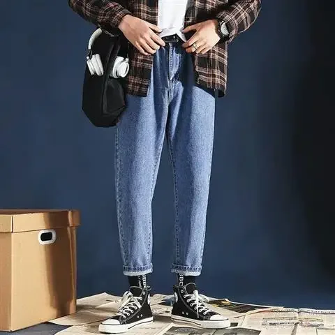 Pantalones vaqueros para hombre con agujeros rotos, pantalones vaqueros para hombre, cónicos, rotos, moda coreana, pantalones punk apilados vintage Kpop Xs