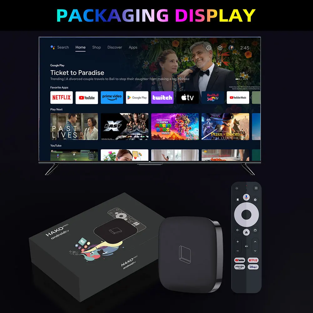 HAKO Pro TV, pudełko Android 11 Amlogic S905Y4 Netflix z certyfikatem Google Androidtv 11.0 ATV odtwarzacz multimedialny AV1 4K 2.4G i 5G podwójne Wifi