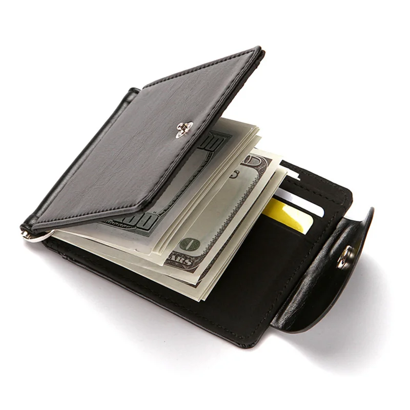

CUIKCA South Korea Style Money Clip Men Wallet Purse Ultrathin Slim Wallet Mini Hasp Leather Wallet Business ID Credit Card Case