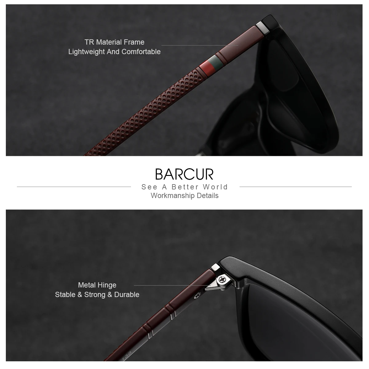 Square Sunglasses for Men Women Polarized Light Weight Business Driving Hiking Comfortable Eyewear Accessory