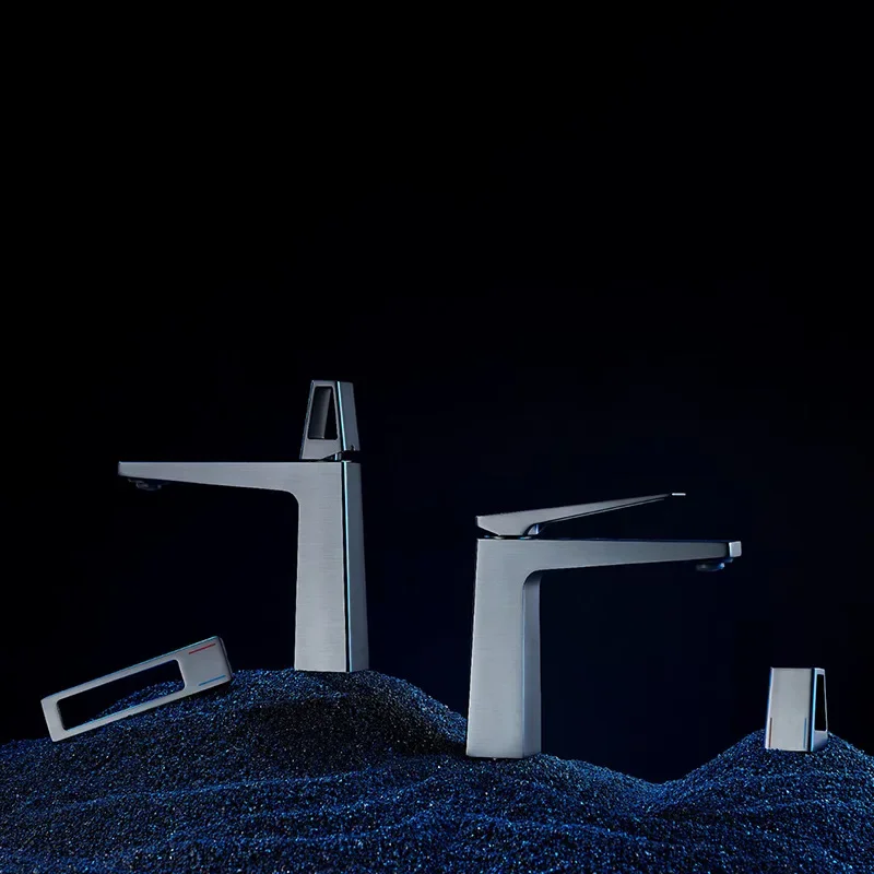 Description Picture 4 of itemBasin Faucet Brushed Gold Bathroom faucet Sink Tap Grey Square Brass Bathroom Sink New Hot And Water