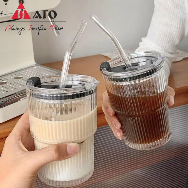 450ML Glass Cup With Lid And Straw Transparent Mug Milk Coffee Mug