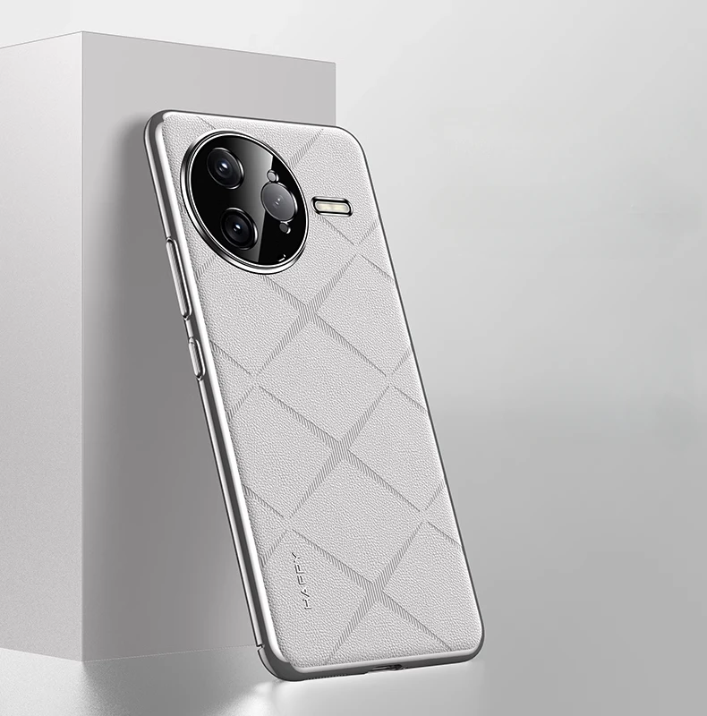 Luxury Leather Phone Case with Plating Camera Lens Protection