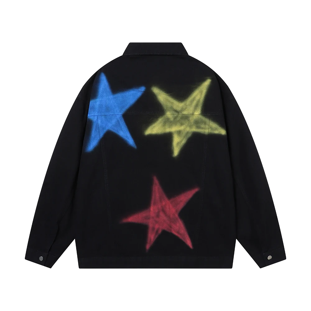 

Streetwear Y2k Ink Painted Stars Washed Baggy Jeans Jacket for Men and Women Chaquetas Hombre Ropa Casual Denim Coat Oversized