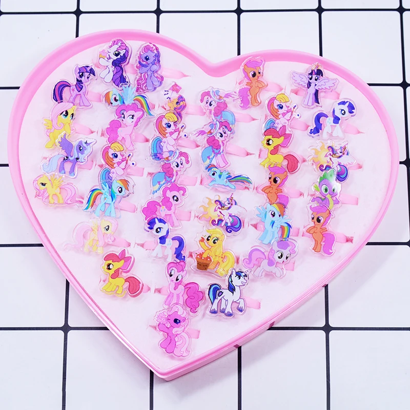 10/20Pcs MINISO Cartoon Animal unicorn My Little Pony Rings Acrylic Rings Baby Girls Jewellery Party Decoration Christmas Gift 6