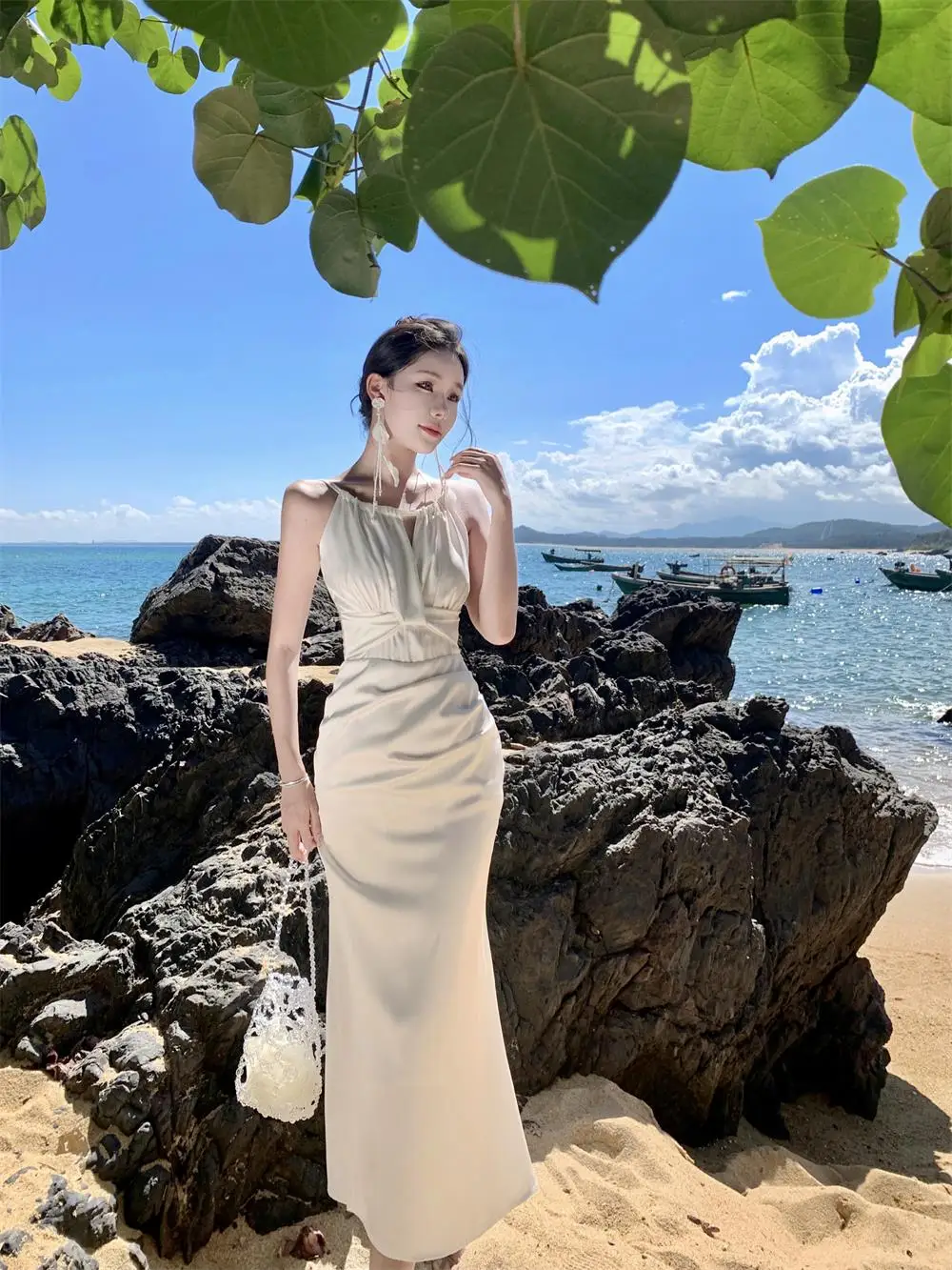 Elegant Bodycon Satin Dresses for Women Halter Sleeveless Slim Mermaid Evening Party Dress Prom Robe Summer New Vestidos Mujer