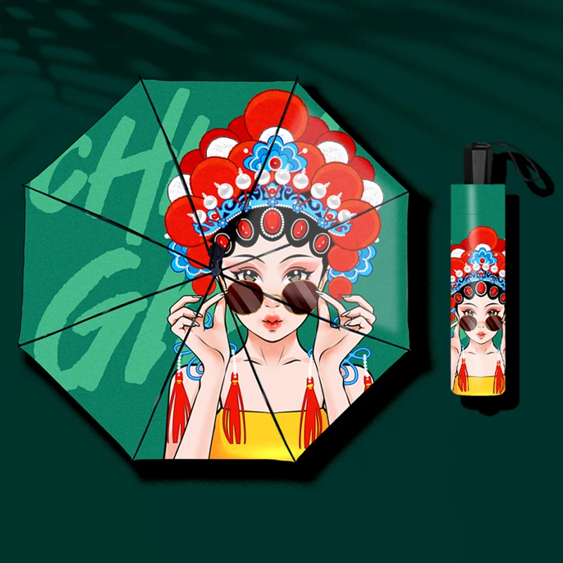 Cartoon-Animation-Rain-Umbrella-Black-Coating-Anti-UV-Chinese