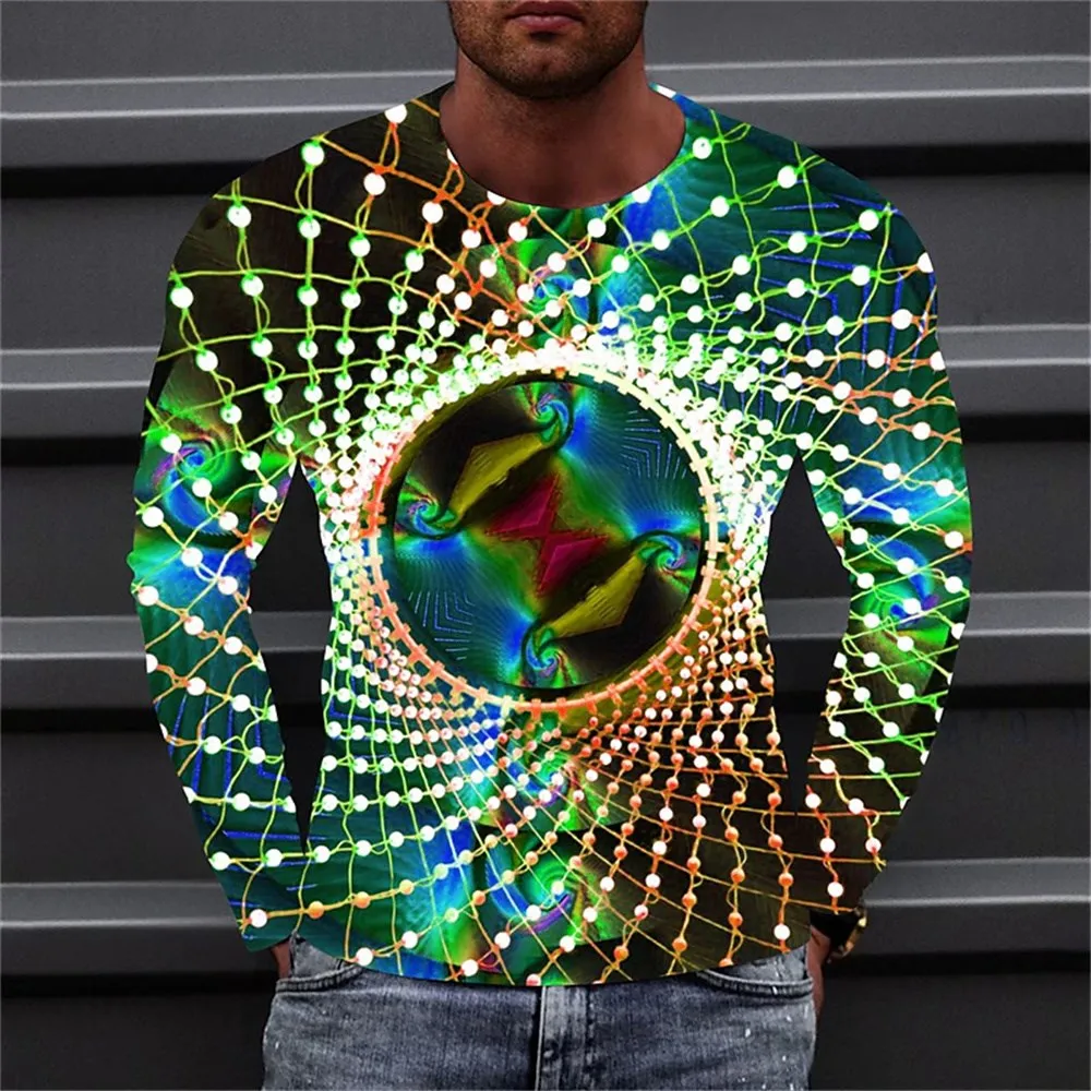 2023 neue Herren Langarm O-Ausschnitt T-Shirt lässig lose Tops T-Shirt geometrische Grafiken Streifen druck Designer Kleidung übergroß – Detail 6