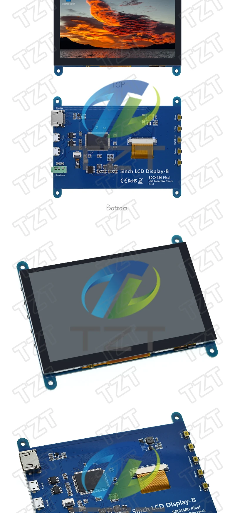 TZT 5 Zoll tragbarer Monitor HDMI 800 x 480 kapazitives Touchscreen-LCD-Display für Raspberry Pi 4 3B+/PC/Banana Pi / ESP32 – Detail 2