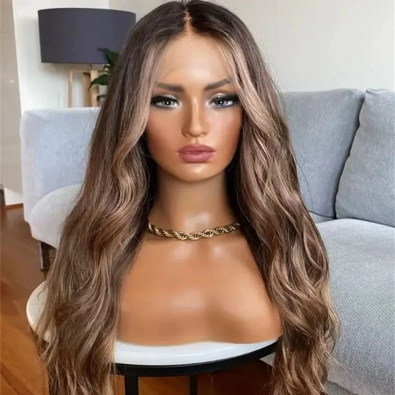Balayage Warm Brown with Honey Blonde Highlights HD Lace Synthetic Cosplay 100% Natural Hair Wigs Cheap Sale Top Grade Lace Wigs