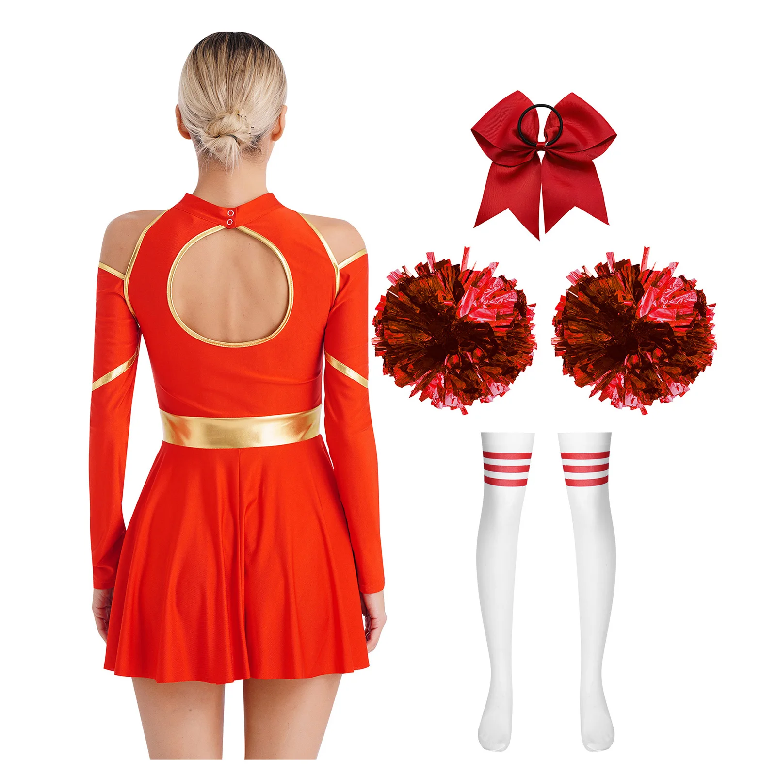 Damen Cheerleader-Tanzkostüm Cheerleading-Uniform Schulterfreies Kleid mit Buchstabendruck Cheer-Tanz-Outfits – Detail 19