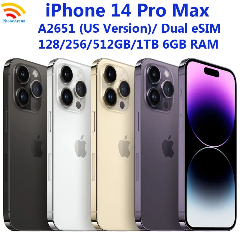 Original iPhone 14 Pro Max Dual eSIM 128/256/512GB 1TB ROM 6GB RAM 6.7" Genuine Retina OLED Face ID NFC A15 14ProMax 5G Phone