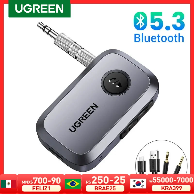 

UGREEN Bluetooth аудио приемник автомобильный адаптер беспроводной автомобильный 3,5 мм разъем Mic Handsfree Bluetooth 5,3 для автомобильных аксессуаров динамик