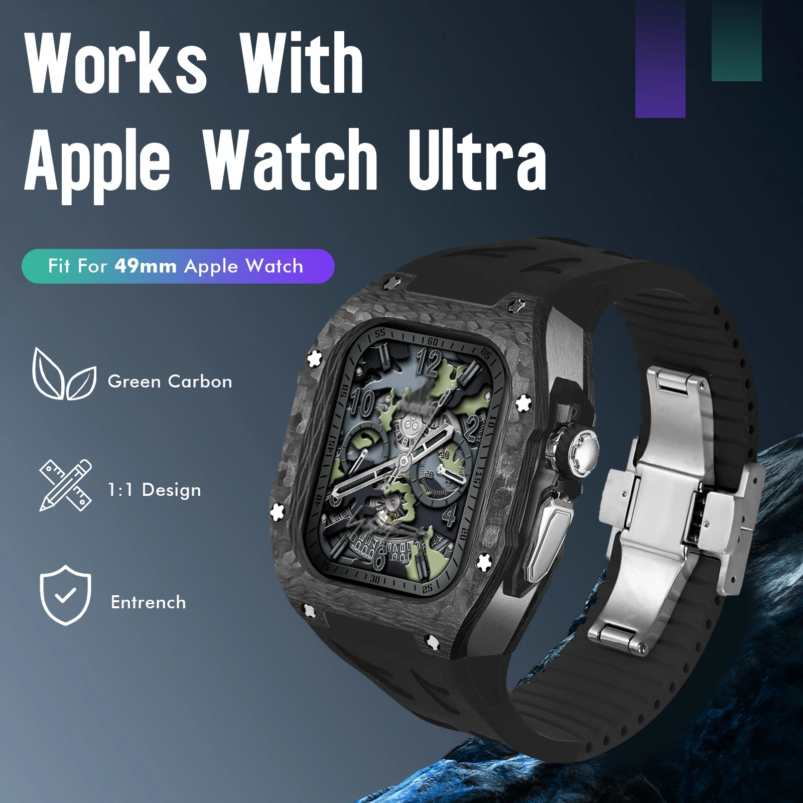 애플 워치용 탄소 섬유 케이스 및 스트랩 수정 키트, 럭셔리 패션 보호 울트라 모드 키트, iWatch Ultra 2 49mm
