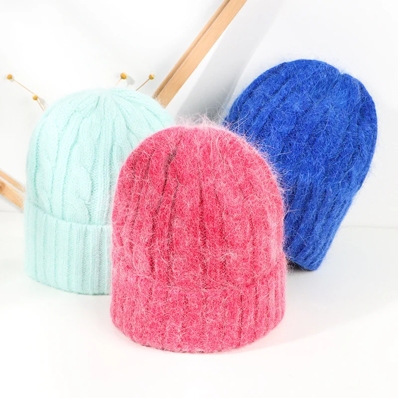 

Wool Hat Winter Hats for Women Rabbit Fur Knitted Beanie Skullies Ski Mask Keep Warm Thick Big Size Beanies Winter Hat шапка New