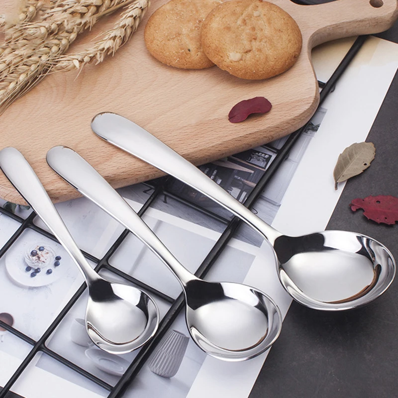 

1PC 304 Stainless Steel Stirring Spoon Long Handle Korean Square Head Soup Spoon Household Childrens Soup Spoon Dinner Tableware