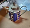 Collectible Decorate Old Handwork Porcelain & Dragon Flower Tea Pot Garden Decoration 100% real Tibetan Silver Brass 1