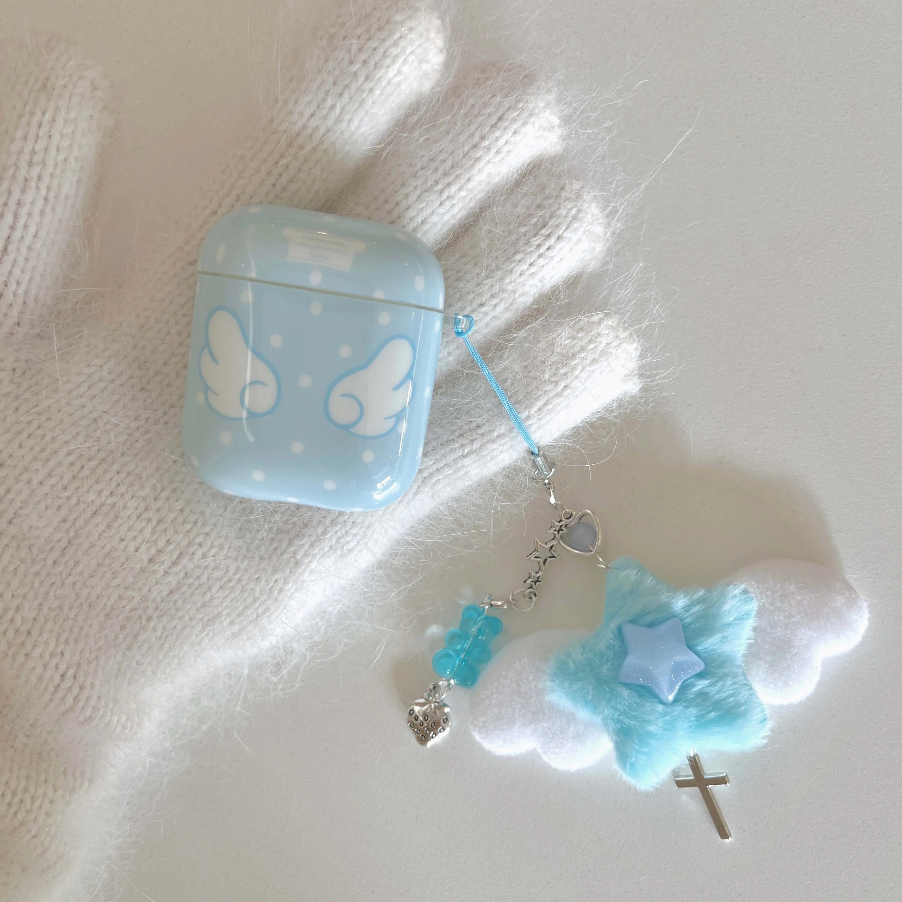 Blue Angel Wings Wireless Bluetooth Charging Case - Cartoon Earphone Protector