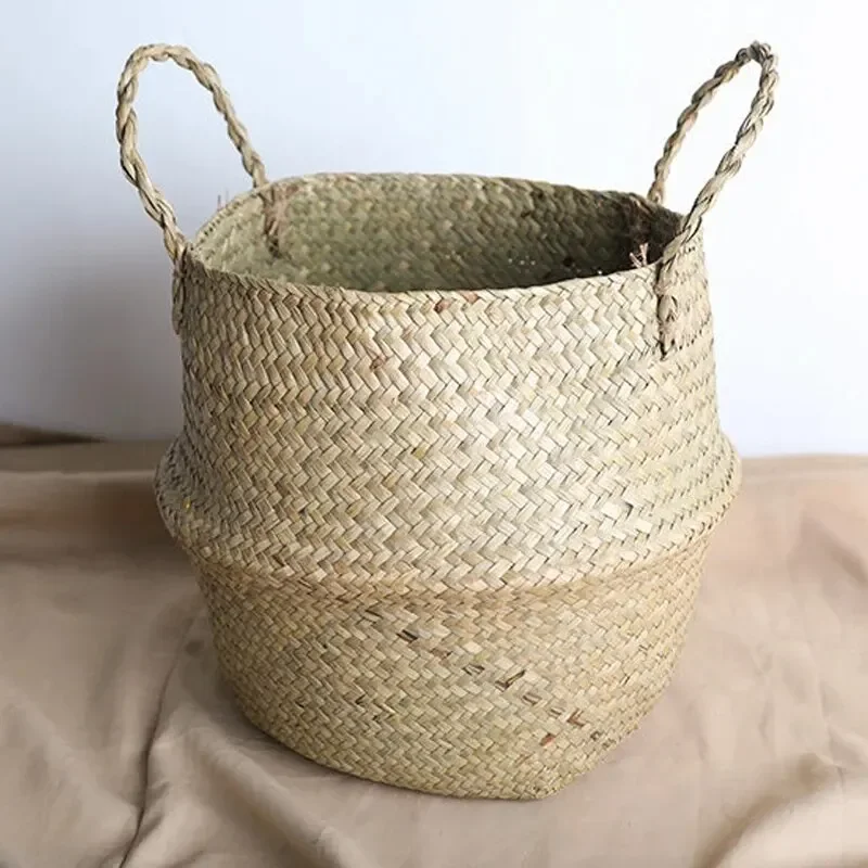 Storage basket flower pot plant pot Wicker Basket Toy Organizer Folding Rattan Seagrass Storage Basket Laundry Woven Plant Flower Pot Home Garden