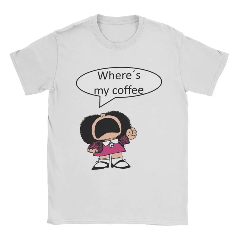 

Мужская футболка Mafalda coffee, Забавные футболки из 100% хлопка, футболка с круглым вырезом и коротким рукавом, женские топы