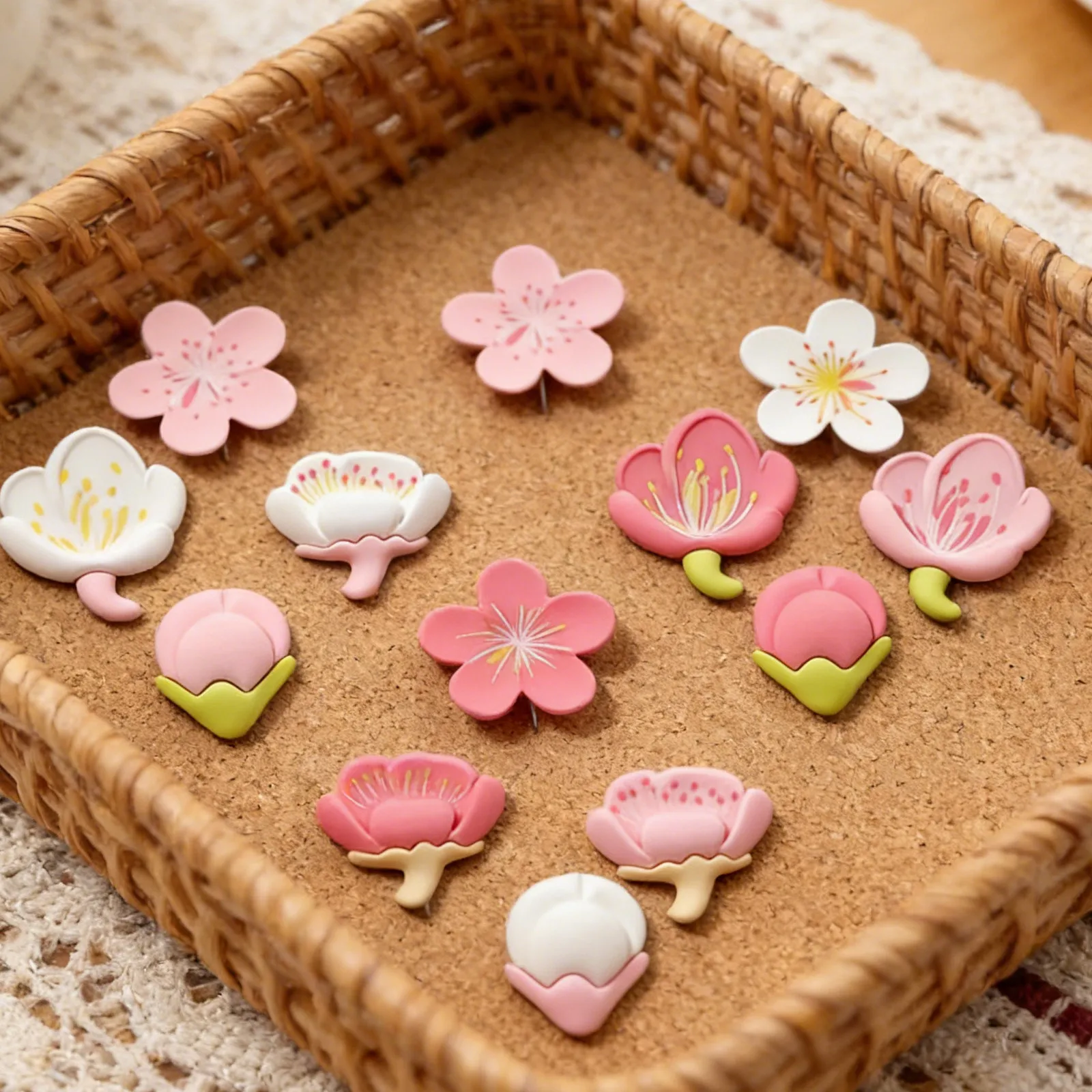 24Pcs 벚꽃 사진 벽 장 꽃 푸시 핀 코르크 보드 사무실 홈 게시판 지도 핀