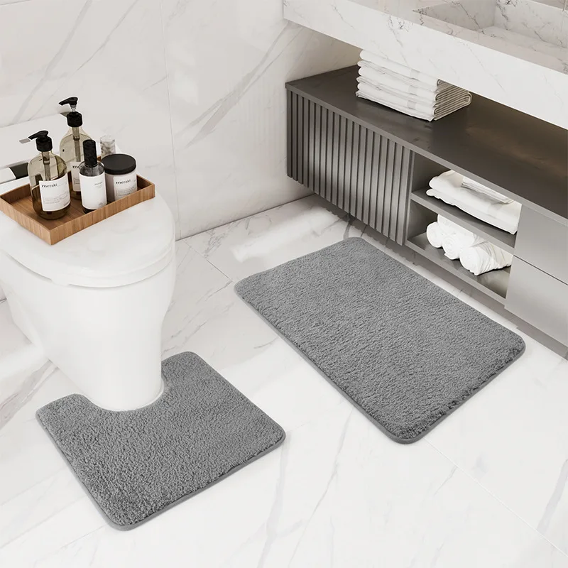 Bathroom Toilet Bath Mat 2pcs/set Microfiber Absorbent Bath Rug TPR Anti- slip Floor Mat Toilet U-shaped Foot Mat Bathroom Carpet - AliExpress