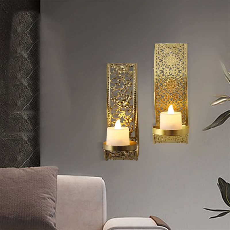 2pcs Hollow Out Wall Home Decoration Candle Holders Aromatherapy Rack Arab Metal Craft Wall Candlestick Holder Candle Stand