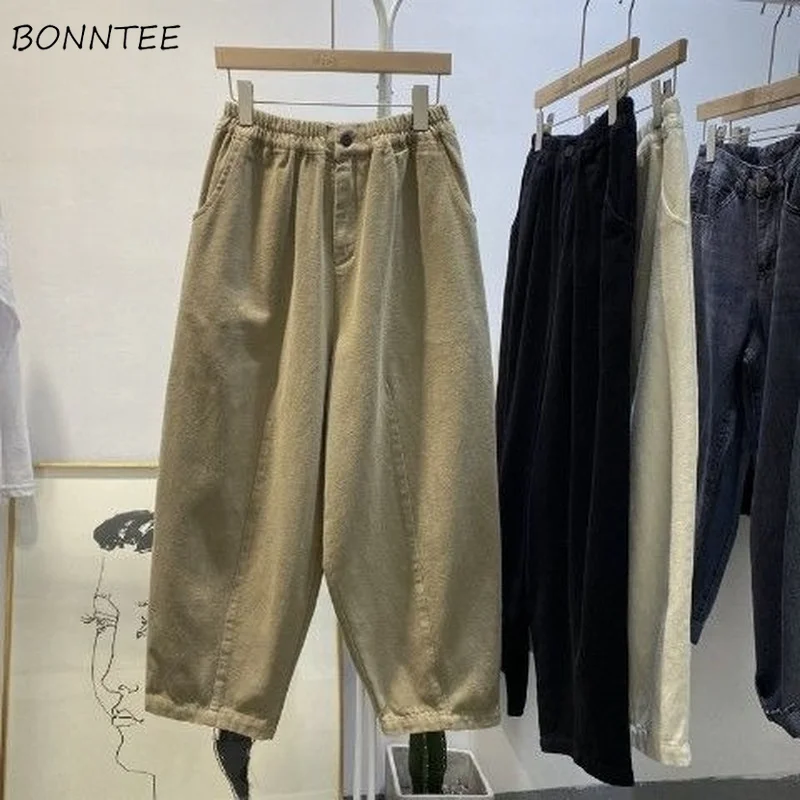 

Casual Pants Women Korean Fashion Simple Loose Students Leisure Pantalon Pour Femme Ankle-length Summer Pockets Retro Ins New