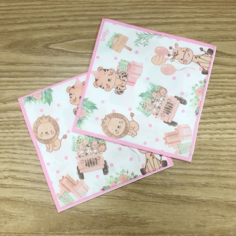 20PCS/Pack 33cm 2-ply New Colorful Printed Napkins Party Paper Placemats Pink Animal Themed Party Decorations