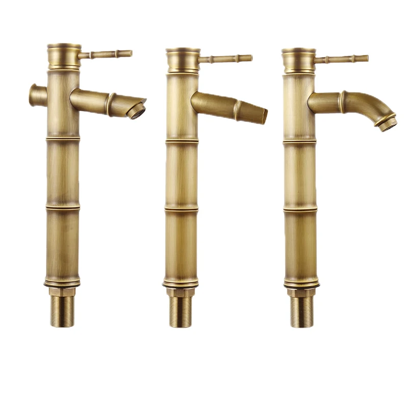 

Retro Copper Bamboo Faucet Above Counter Basin Antique Hot and Cold Water Tap Bathroom Washbasin Shower Set
